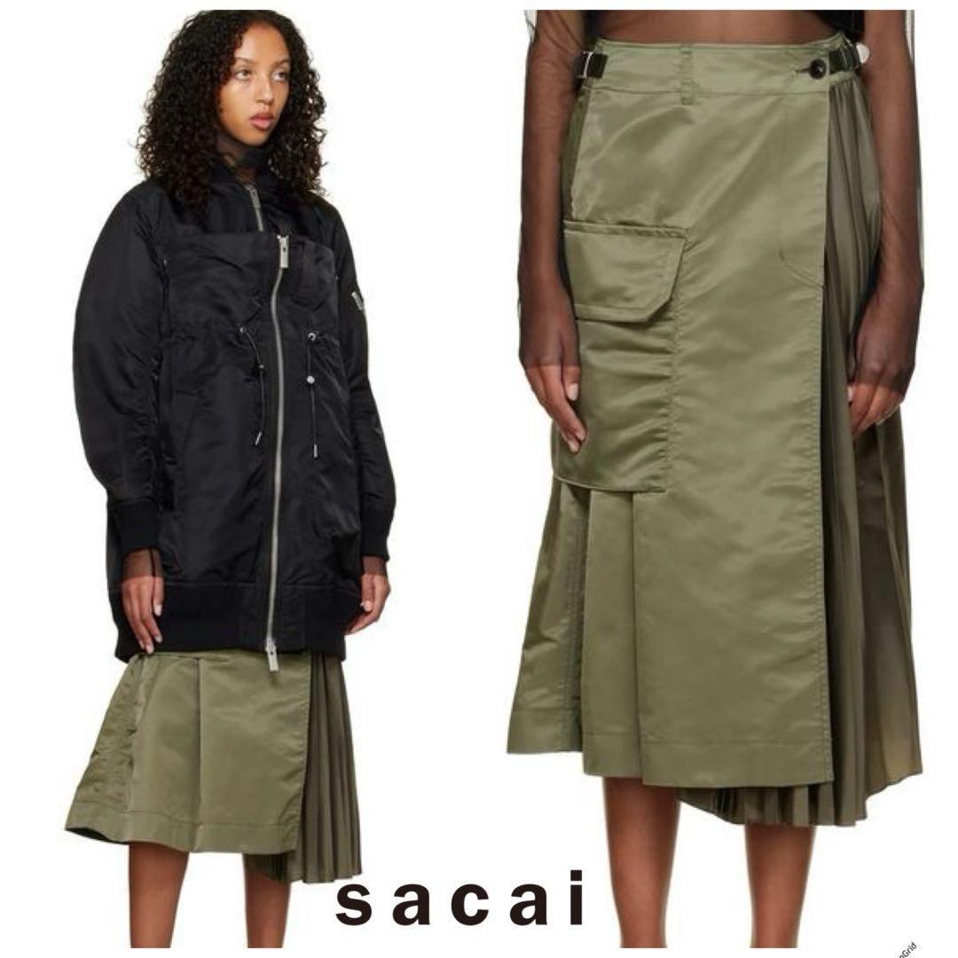 美品 sacai ナイロンツイル アシンメトリ ミディ スカート