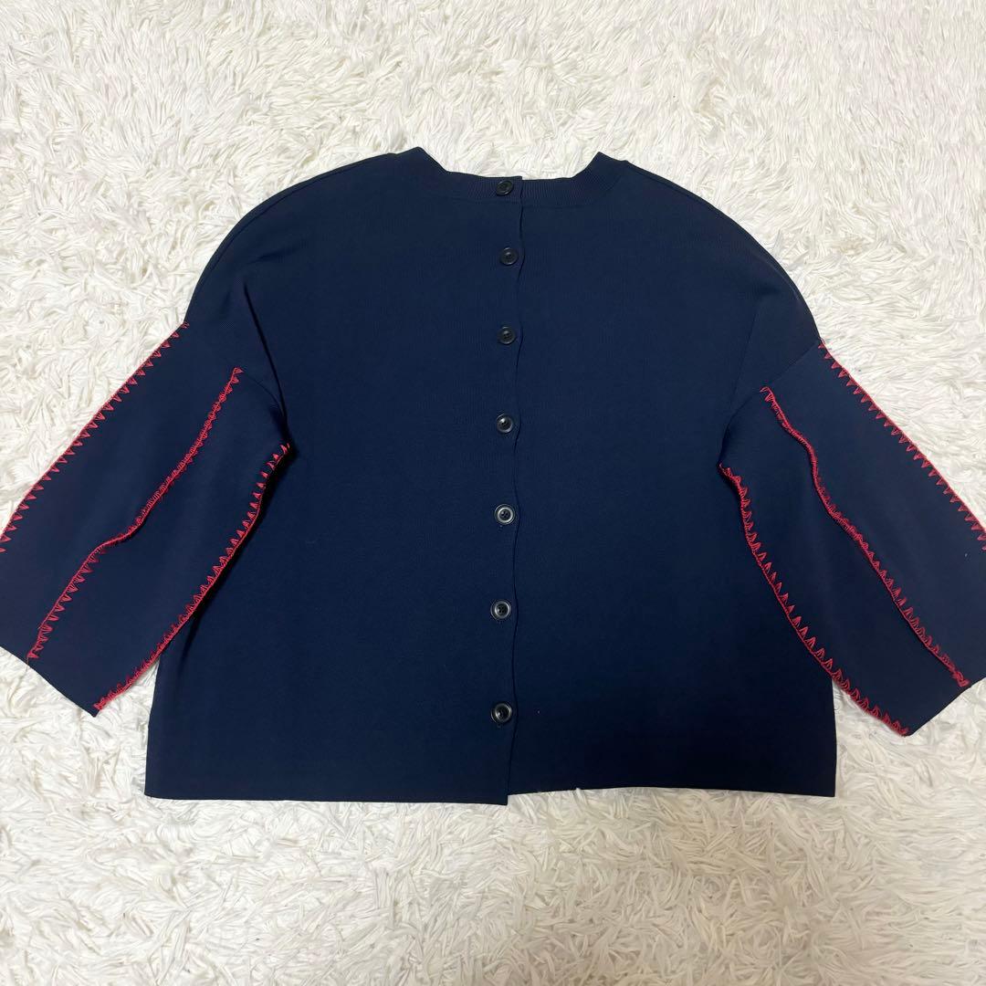 美品　ビアズリー　リバーシブル　カーディガン　刺繍　ステッチ　フリー　ネイビー