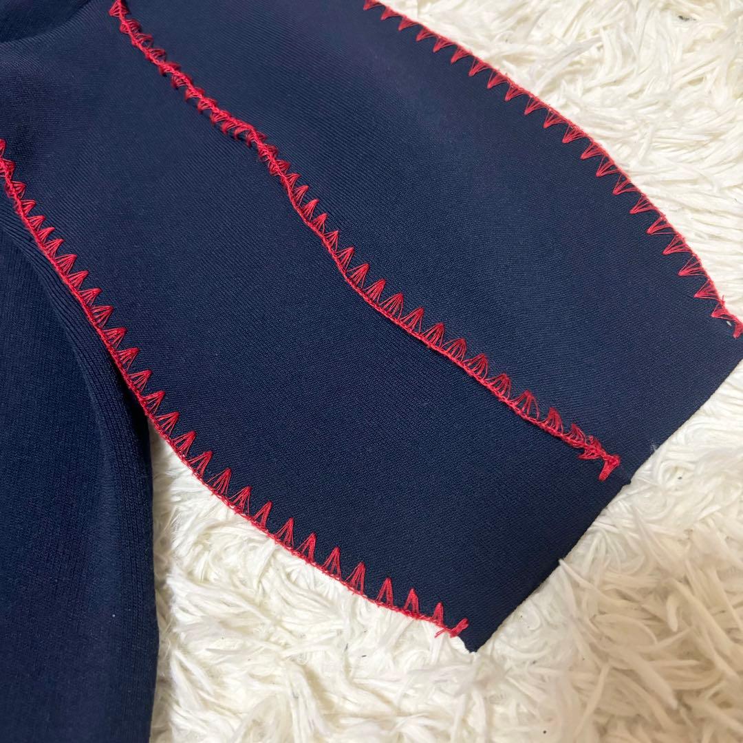 美品　ビアズリー　リバーシブル　カーディガン　刺繍　ステッチ　フリー　ネイビー