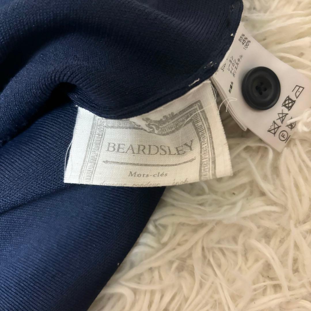美品　ビアズリー　リバーシブル　カーディガン　刺繍　ステッチ　フリー　ネイビー