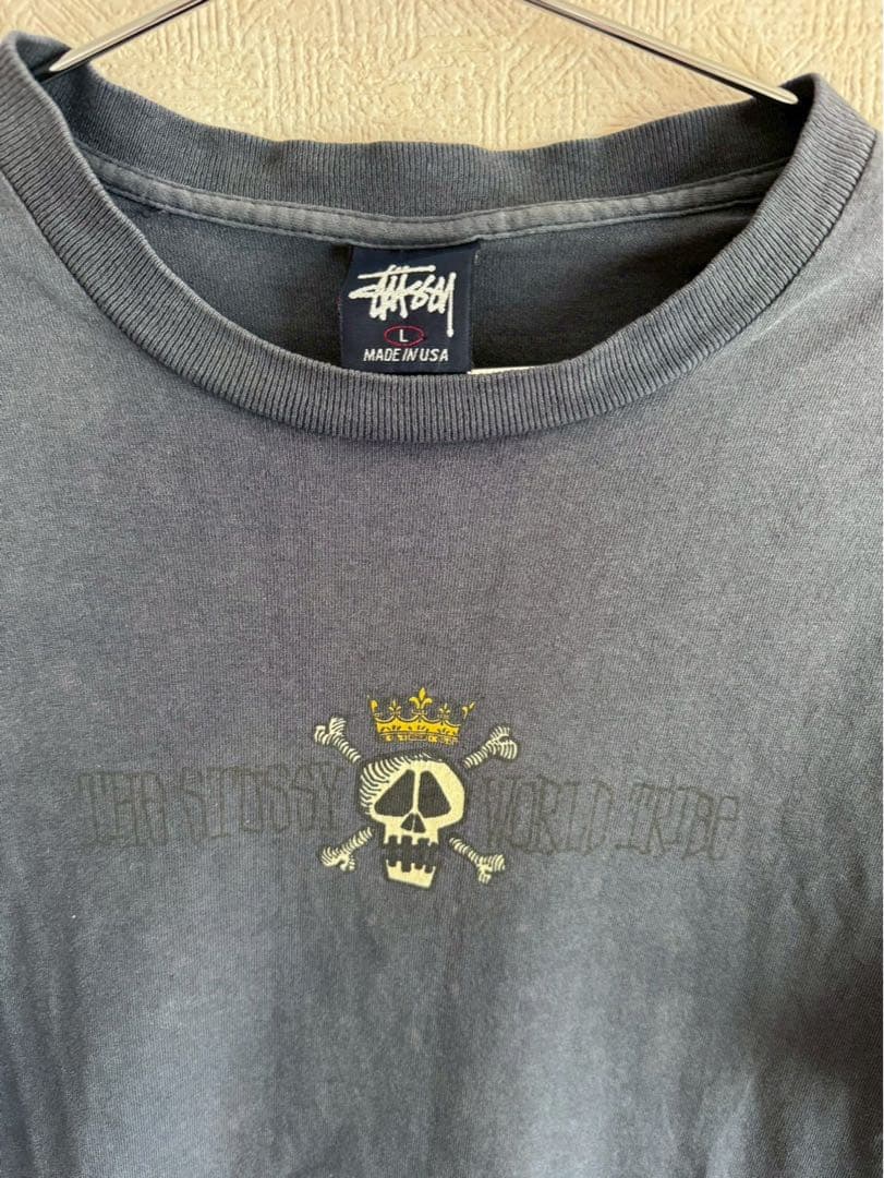 y*f様 old Stussy スカル刺繍 Tシャツ L ネイビー