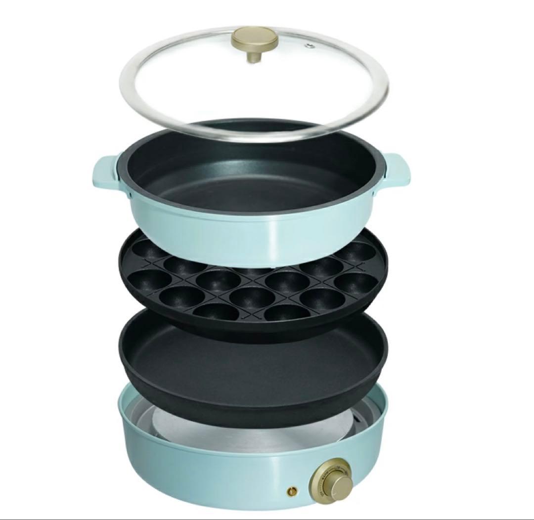 新品 SOLEMOOD クッキングポット3枚プレート　深鍋　平面　たこ焼き器