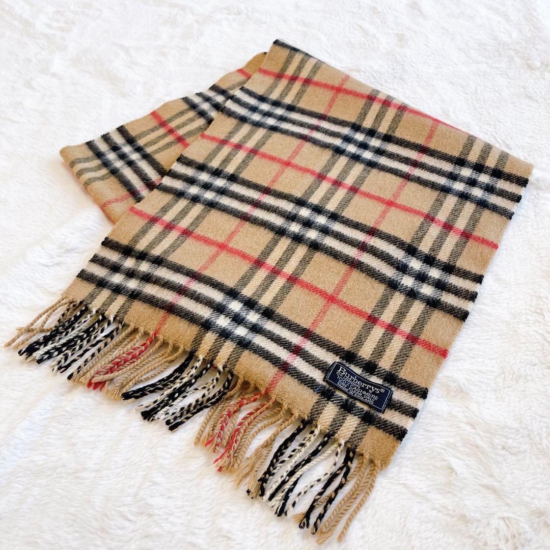 Burberry カシミヤ100% マフラー　ベージュ　ノバチェック　フリンジ