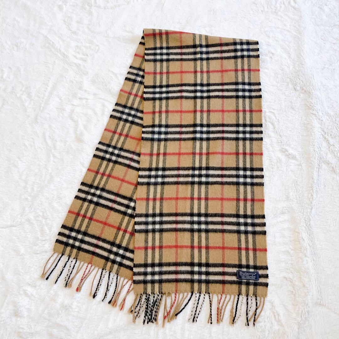 Burberry カシミヤ100% マフラー　ベージュ　ノバチェック　フリンジ