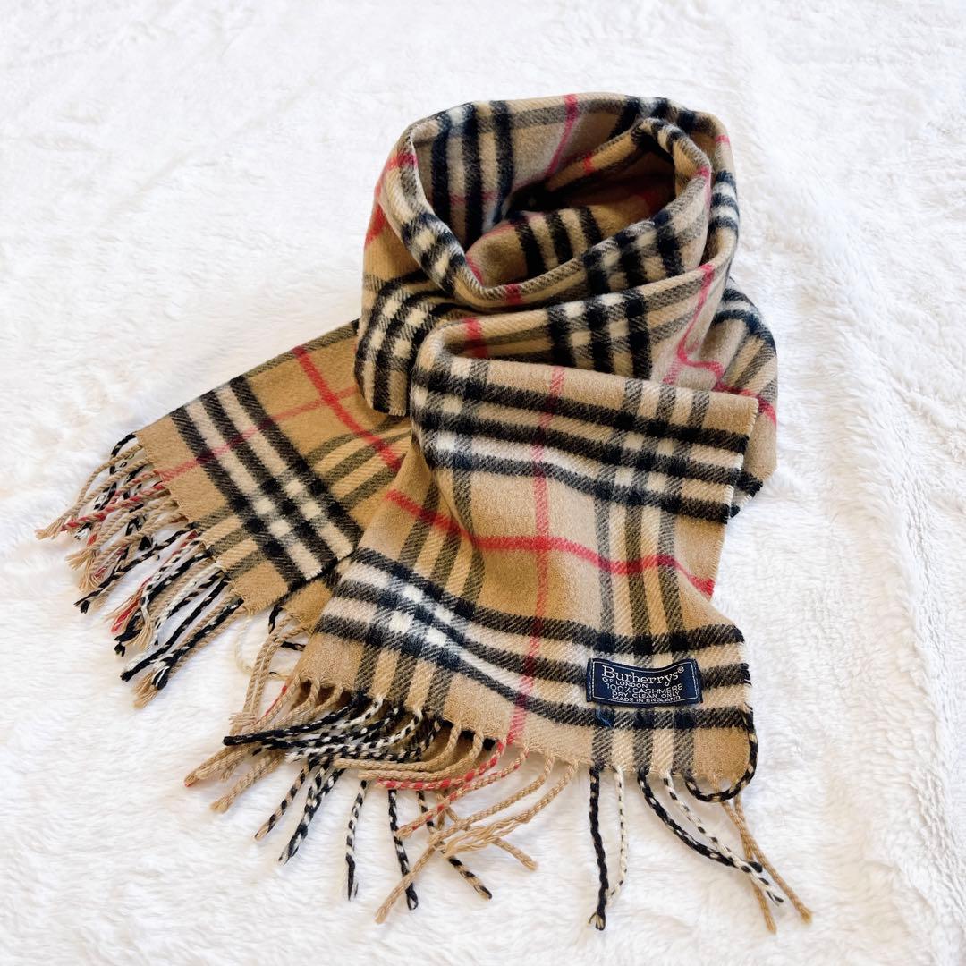 Burberry カシミヤ100% マフラー　ベージュ　ノバチェック　フリンジ