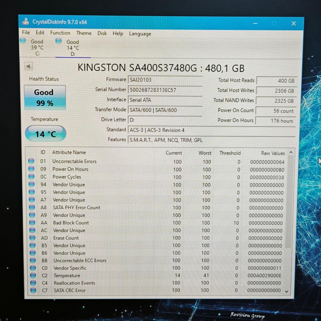 キングストン SATA SSD 480GB ほぼ未使用のSSD