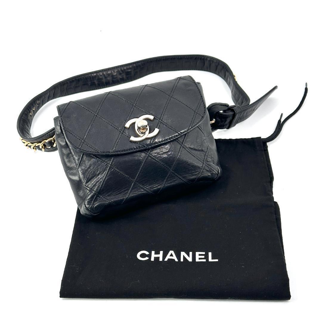 【美品】CHANEL ビコーレ マトラッセ CCロゴ ウエストポーチ レザー