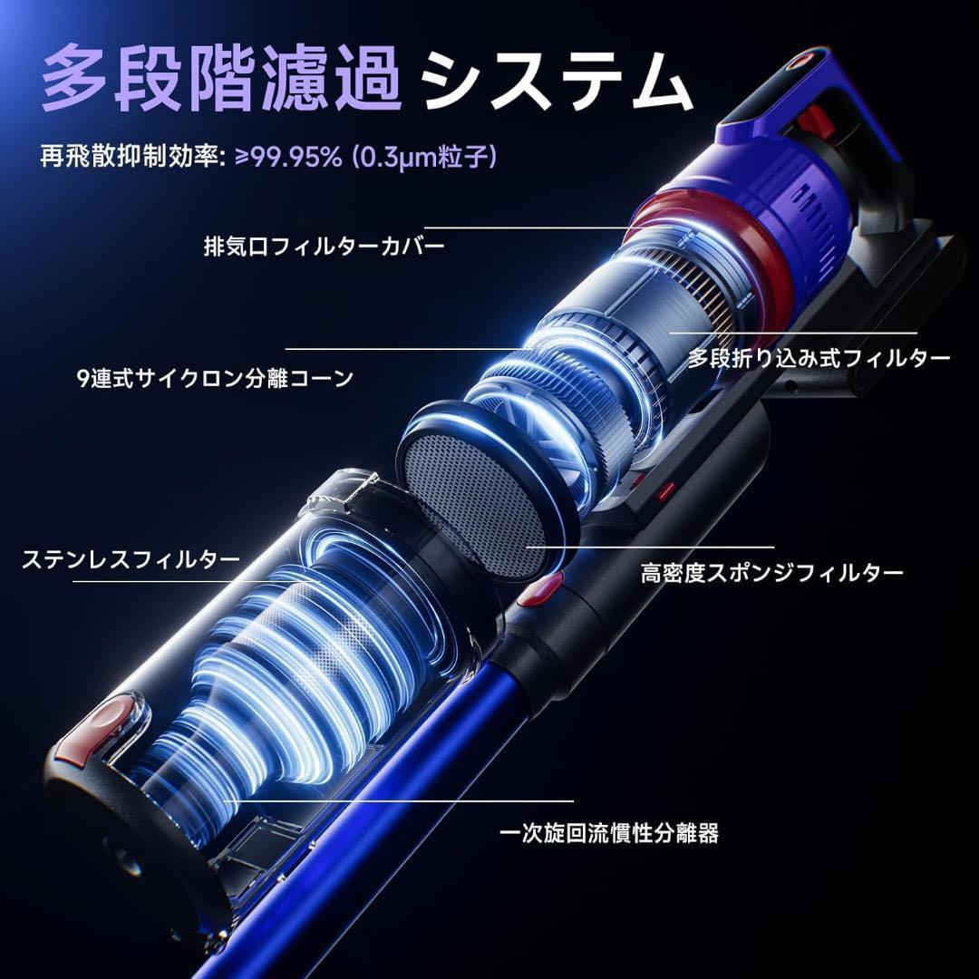 セール中✨掃除機 コードレス 75kPa 強力吸引 軽量 グリーンLED 低騒音