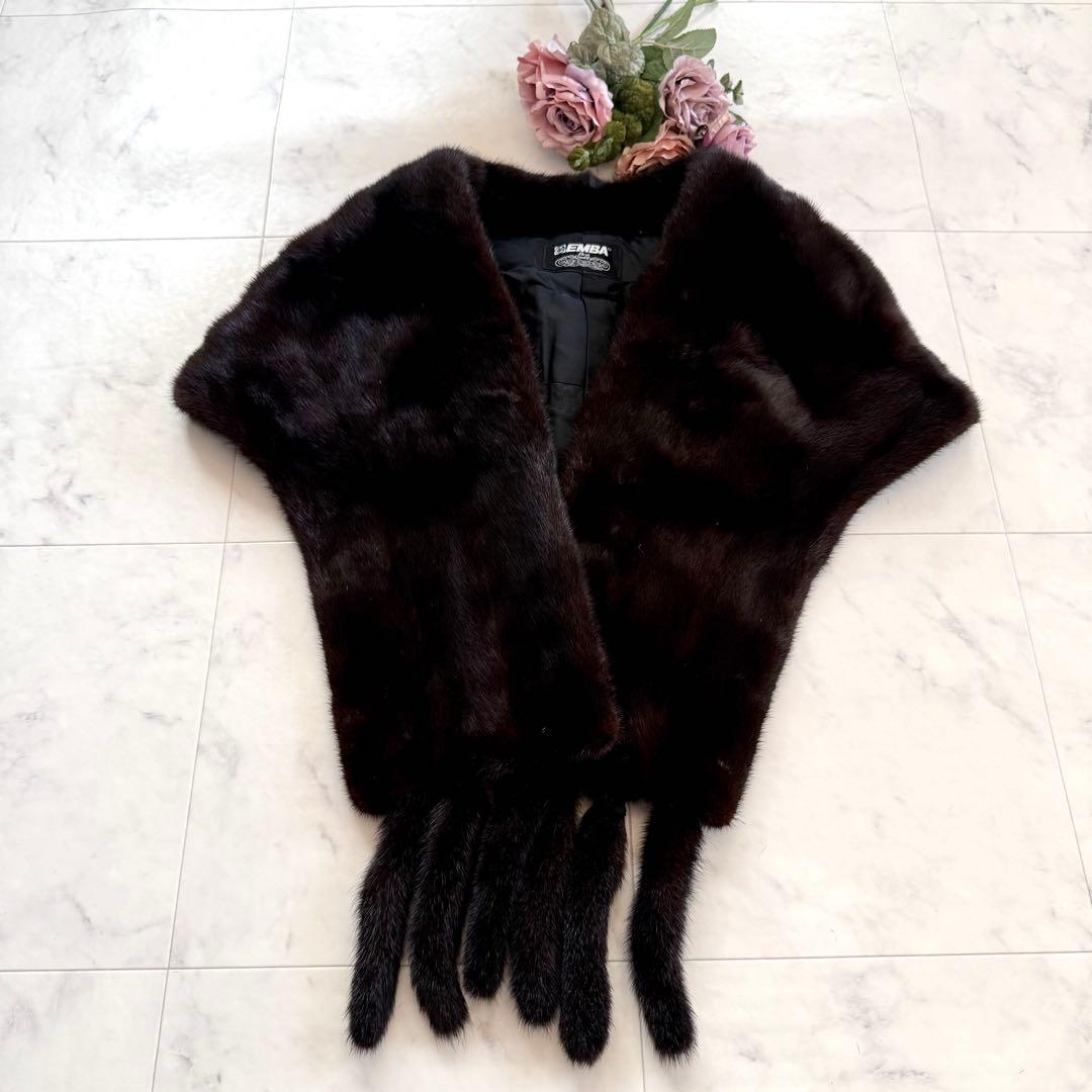 ブラックグラマ ミンク エンバ ショール ストール リアルファー 毛皮 毛並み◎